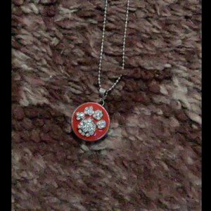 Red Paw Silvertone Interchangeable Snap Button Necklace
